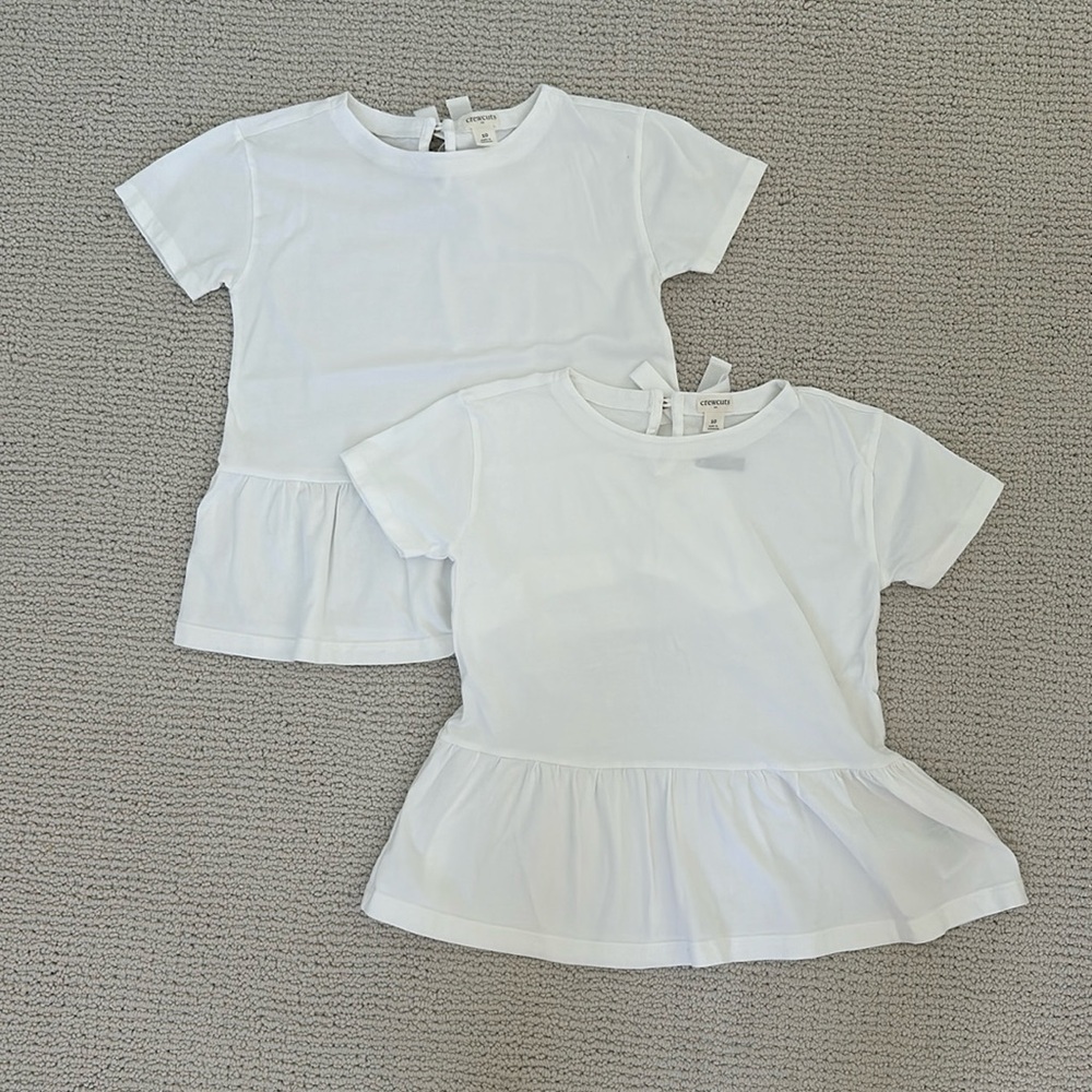 Two Crewcuts white peplum ruffle back tee size 10. Barely worn, no stains